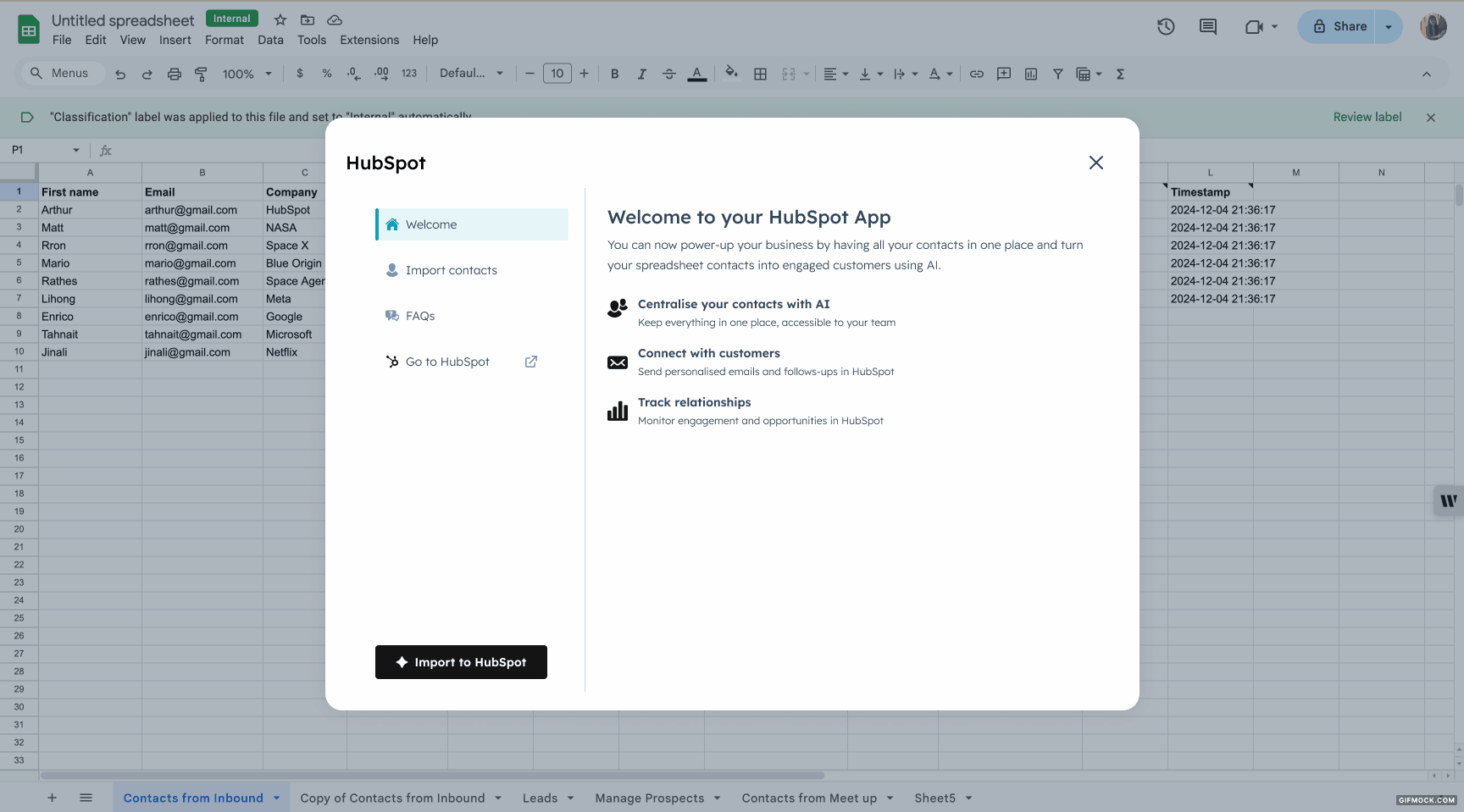 Before: welcome modal with ‘Import contacts’ CTA